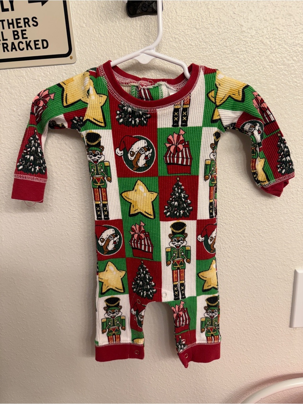 Holiday Nutcracker Print Kids Footie One-Piece - Red/Green